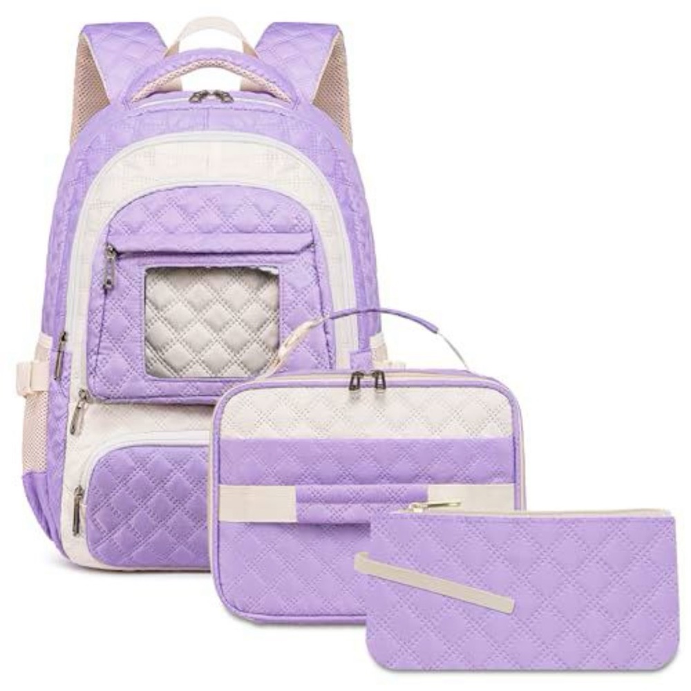 Lavender and White Quilted Backpack Set